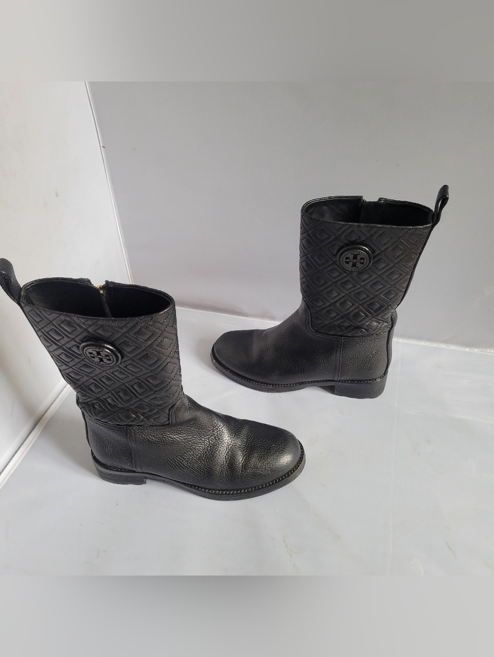 Tory Burch Marion Quilted Boots Womens Size 7 M Black Leather